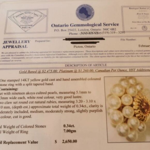 Fabulous 14 kt Vintage Akoya Pearl and Ruby Ring - Picture 12 of 12